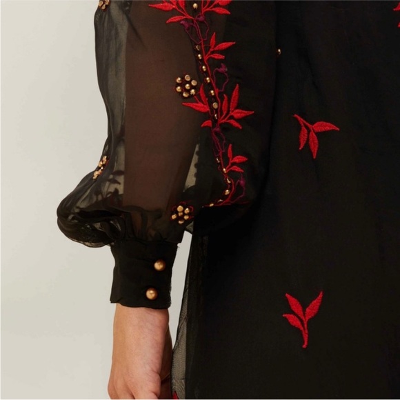 Farm Rio Black Organza Long Sleeve Midi Dress - Picture 4 of 5